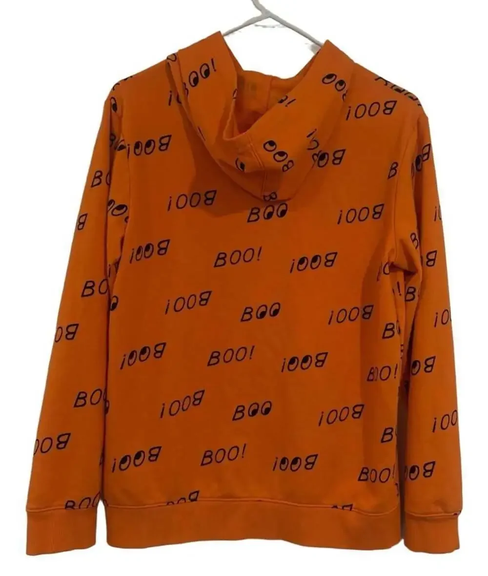 Cat & Jack Boo! Hoodie Size L Orange Black Halloween Pocket Pullover
